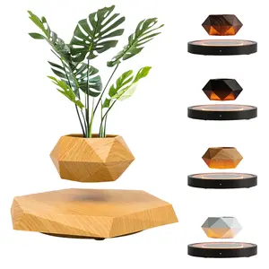 MAGECMOON Magnetic Levitation Plant Pot - Black Wood Grain White Marble Pot with Unique Levitation Effect for Air Plants & Bonsai - Home & Garden Decor - Perfect  Summervibes for Plant Lovers