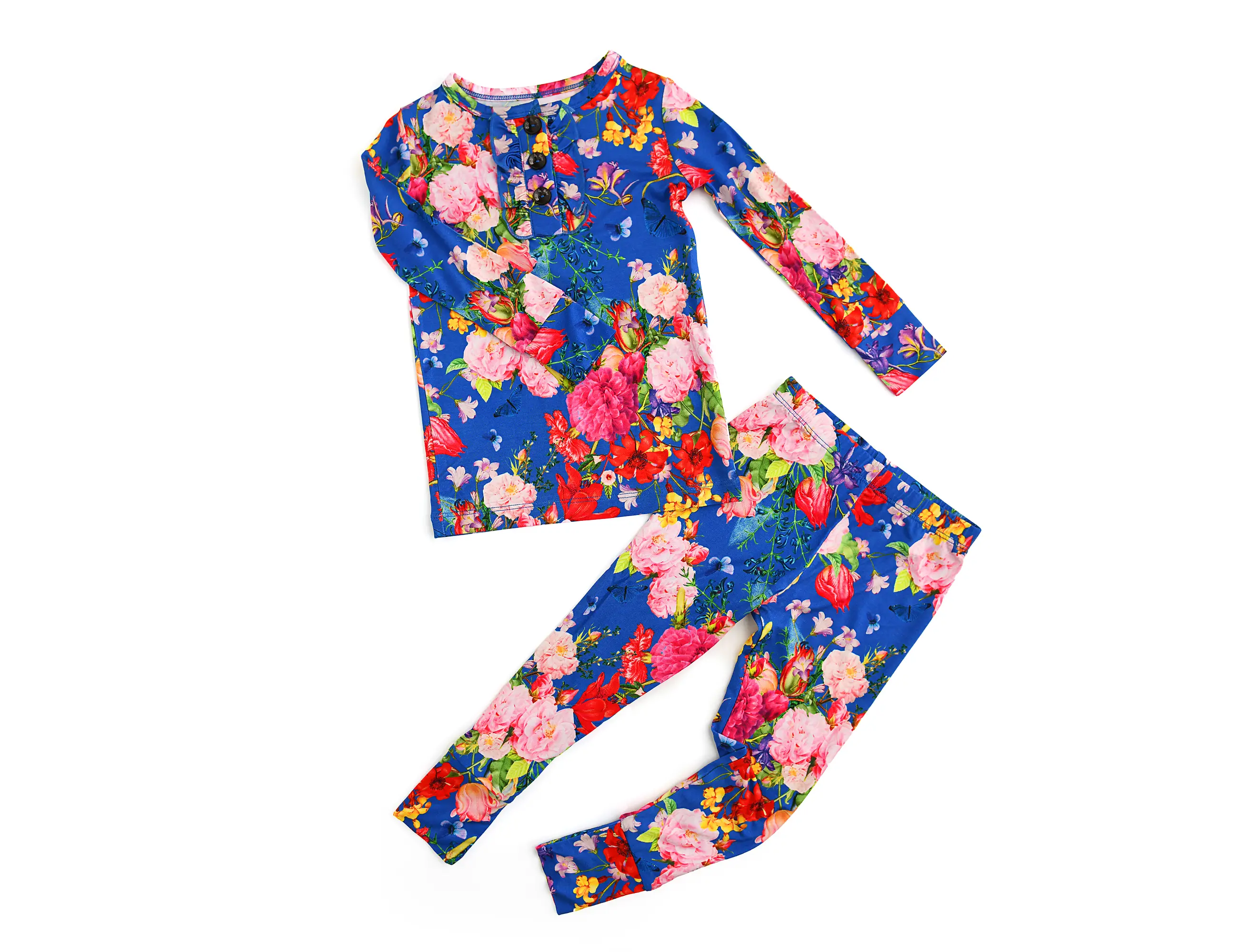 Briella Ruffle Two Piece Set Bamboo Floral Lounge Set Toddler Kids