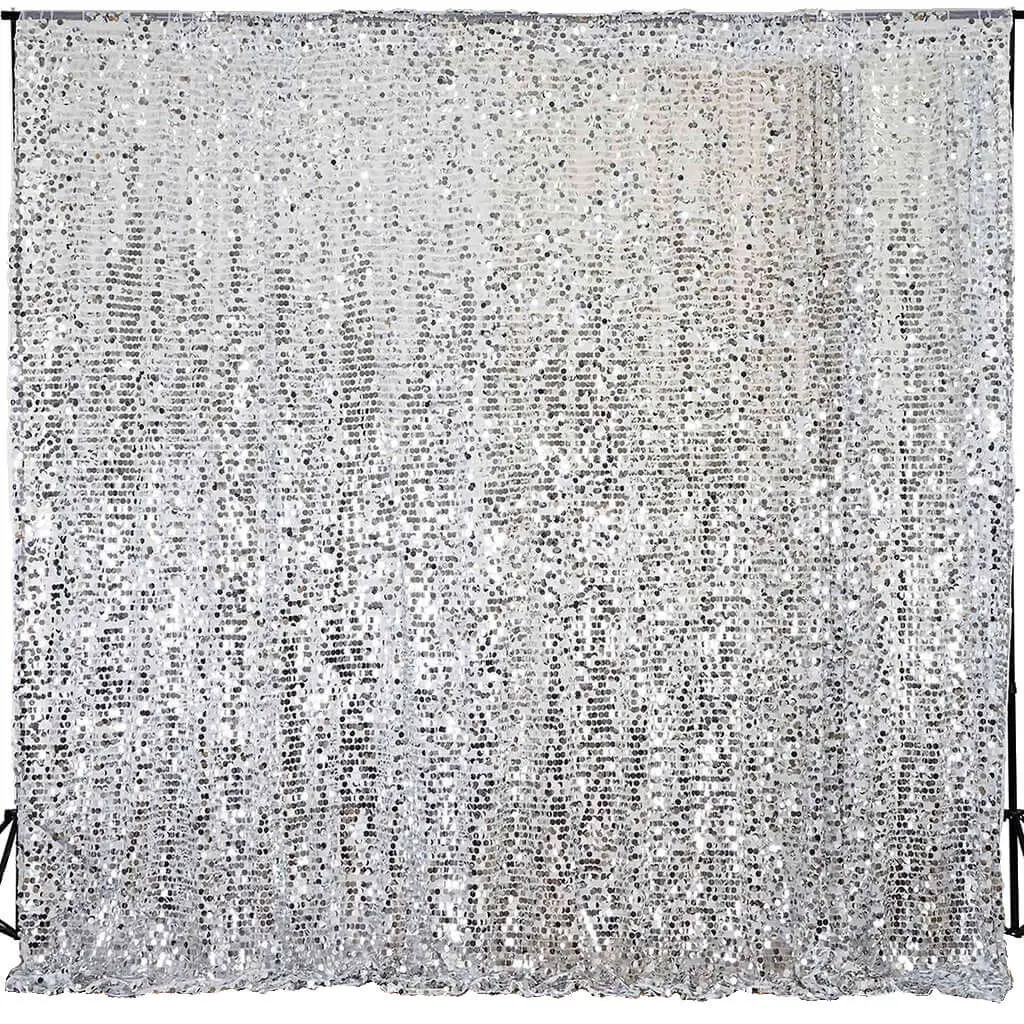 Silver Big Payette Glitter Sequin Backdrop Curtains - 20ftx10ft Draped Divider Drapery Panel, Decorative Banners for Wedding, Birthday Party Photoshoot Event Background Decoration