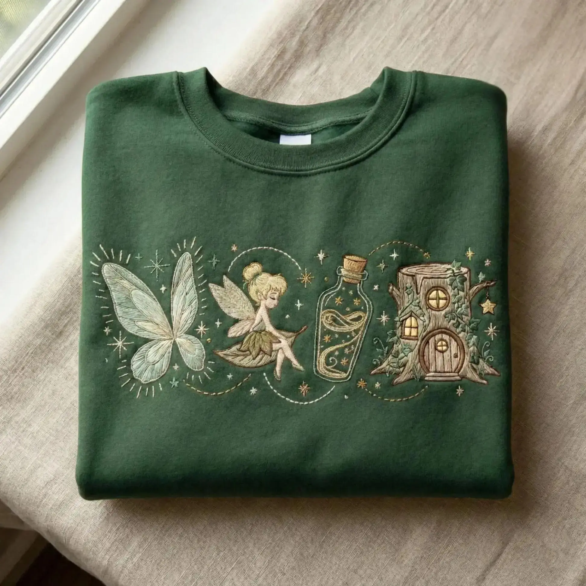 Vintage Tinker Bell Embroidered Sweatshirt, Neverland Fairy, Whimsical Fantasy Pullover for Women, Magical Vacation Gift, Cozy Princess Inspired Shirt