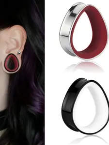2pcs Teardrop Shape Pla Lined Ear Tunnels Plugs, 316 Stainless Steel Hypoallergenic Piercing Gauges, Unisex Gift for Women Men