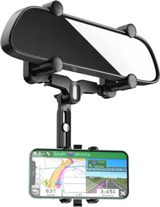 Phone Holder 360° Rotated Rear View Phone Holder, Rearview Mirror Car Phone Mount, Retractable Strong Grip Durable Car Phone Holder