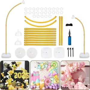 8FT & 6FT Gold Balloon Arch Stand, Free Bending Top Balloon Arch Kit, Half Arch Balloon Stand with Base for, Balloon Column Kit for Wedding Birthday Baby Shower Graduation