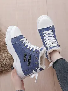 Women's Outdoor Fleece Lined Casual Shoes, Lightweight Hiking Shoes, Fashion Warm High Top Sneakers, Stylish Short Boots for Walking, Hiking, Running