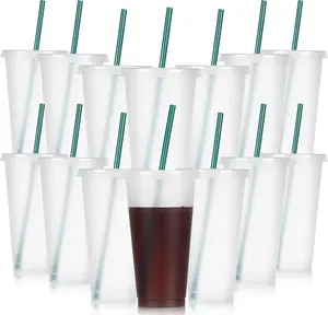 Tumbler with Straw and Lid Bulk 24 oz Reusable Plastic Cups with Lids and Straws Water Bottle Travel Mug Cup Tumblers Bulk for Cold Hot Drinks Parties Birthdays Adults(Clear,15 Sets)