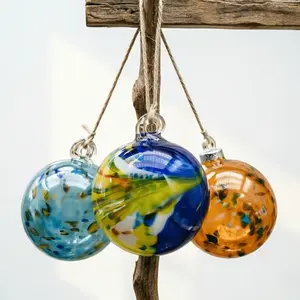 Handmade Colorful Glass Planet Pendant, Large Size Melted Rainbow Glass Ball Hanging Art Decor, Limited Edition Collectible Ornament