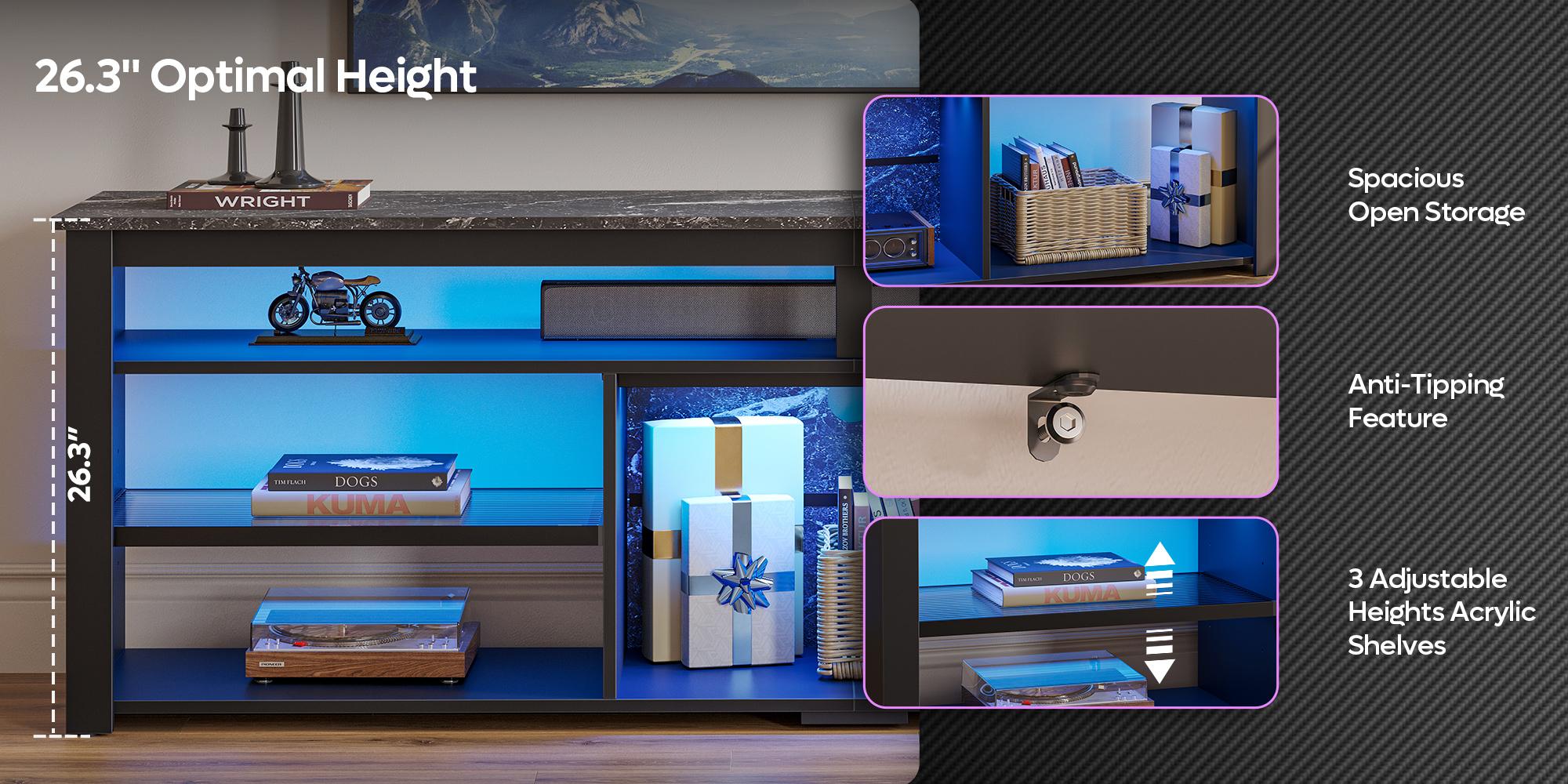 Bestier High Gloss LED TV Stand (67/70in) - Furniture with Storage Drawer, Modern RGB Media Console, Water Ripple Acrylic Side Panels, Remote Color-Changing Lights, Fits Up to 75in TV for Living Room, Apartment & Gaming Room Supplies, Room Decor, House Fu