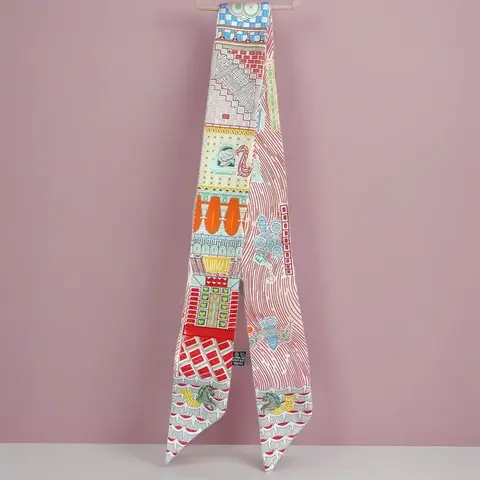 Spring and summer new pearl chain floral women's wrap bag ribbon hairband streamer small neckerchief vintage style scarf Scarf Headband