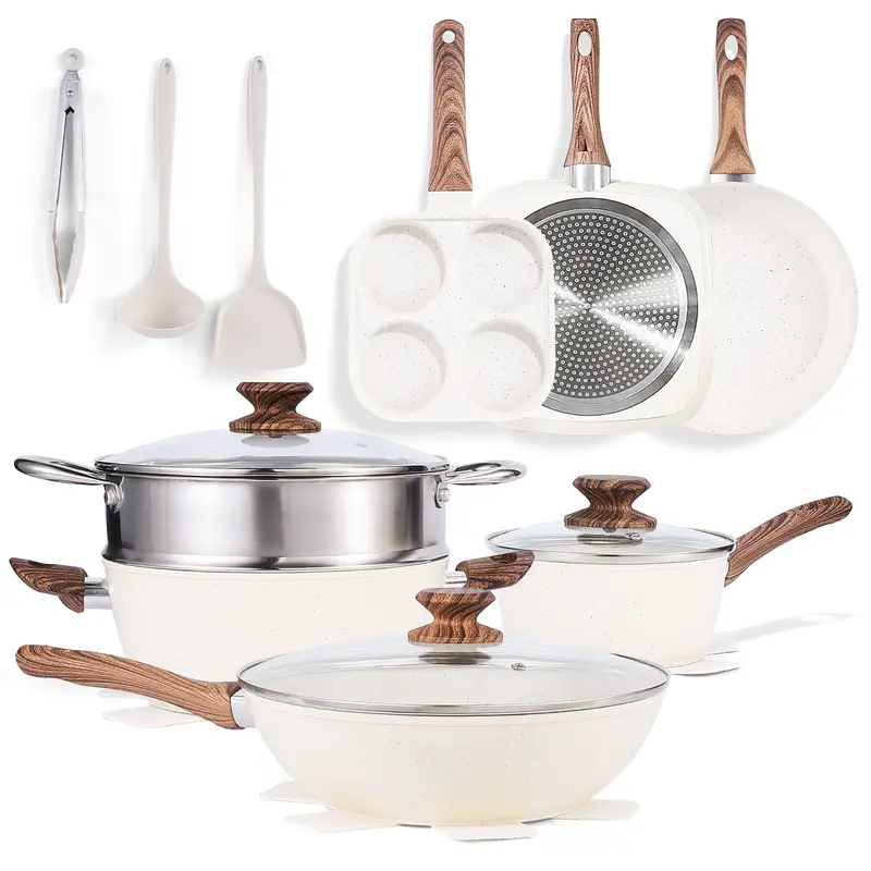 Sweetcrispy Non Stick Cookware Set - 12-Piece Stackable Anti-Adhesive Set with Detachable Handle, Induction & All Stovetop Compatible, Dishwasher & Oven Safe, Frying Pan Included for Easy Cleanup, Non Stick Cookware Sets