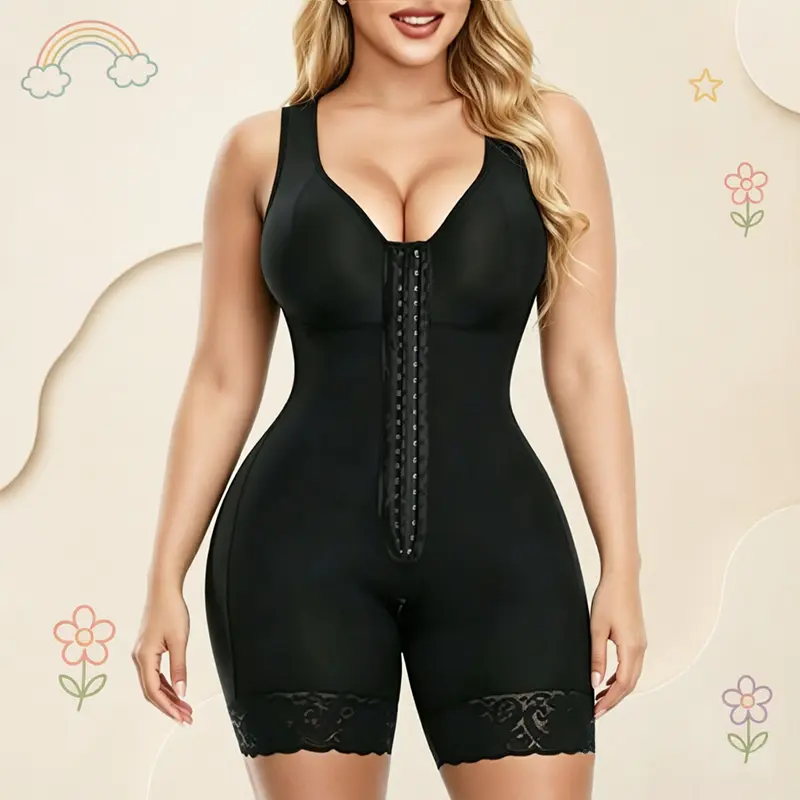 Women's Full Body Shaper Bodysuit, High Compression Faja with Tummy Control, Butt Lifter, Front Hooks and Anti-Slip Lace for a Smooth Fit