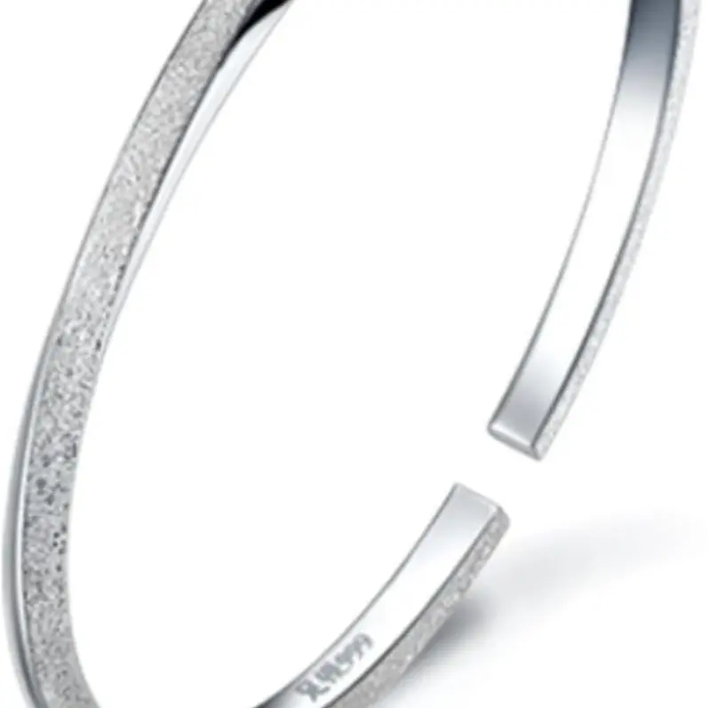 925 Sterling Silver Cuff Bangle Bracelets Adjustable Open Bangles for Women
