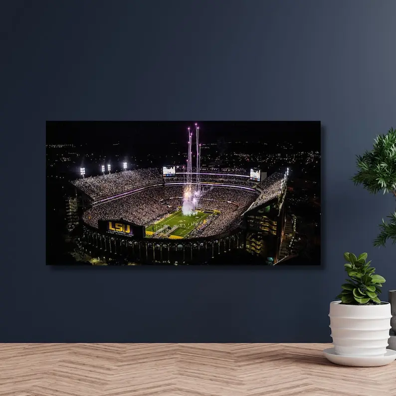 LSU Tigers Stadium Wall Art,Panoramic View of LSU Tigers Stadium,Gift for Sport Fans,Tigers Stadium Poster,Game Room Decor,Gift-703 gamewall art