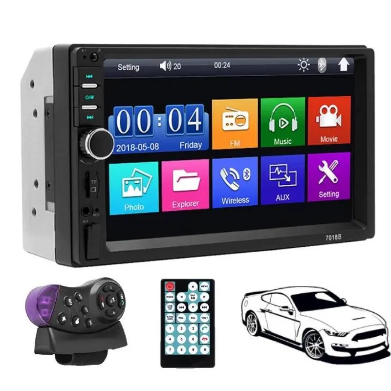 7" 2din Car Stereo Touchscreen Mp5 Player, Wireless Bluetooth-compatible, Mirror Link, USB/TF/aux, Hands-Free Call, Fm, 30-Band Eq, Swc, Universal