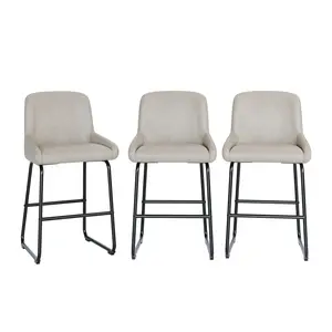 Bar Stools Set of 3, PU Leather Counter Height Bar Stools with Back and Footrest, Armless High Barstools with Metal Frame