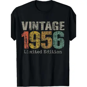 Retro 1956 70Th Birthday Present for Men And Women, T-Shirt for 70-Year-Olds, All-Season, Crew Neck, Slightly Stretchy, Regular Fit, Ideal for Adults, Graphic Design Unisex 2026 Black Tee