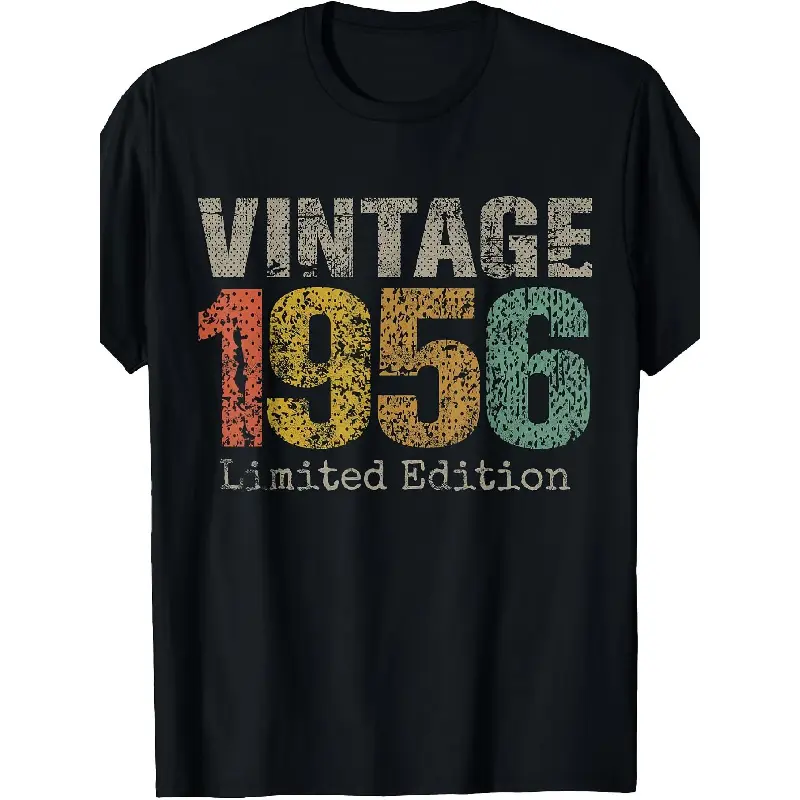 Vintage 1956 Graphic Print T-Shirt for Men & Women, Casual Short Sleeve Crew Neck Top, Retro 70th Birthday Gift Idea, Regular Fit, Tops, Shortsleeve, Menswear, Round Neck, All Season