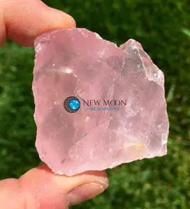 Raw Rose Quartz Crystal Slice - Top Polished and Rough Base Slab - Rose Quartz Stone Slab
