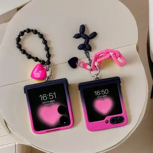 Black Rose Gradient Chain Hinge Case For Samsung Galaxy Z Flip 3 4 5 6 7 For Motorola Razr 50 60 Ultra Xiaomi Mix Flip 2 Cover F