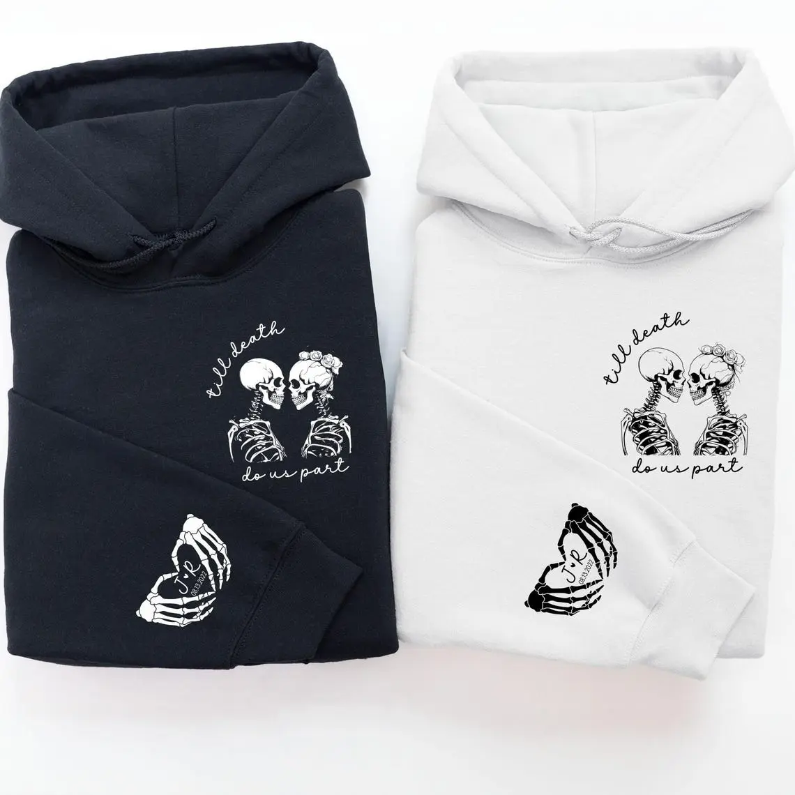 Couples Matching Hoodies, Custom Skeleton Couples Anniversary Hoodie Wedding Gift, Newlywed Husband Wife Gift, Personalized Couples Hoodie