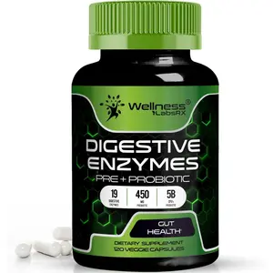 Digestive Enzymes, Prebiotics and Probiotics Supplement Capsules - 120 Count