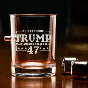 Engraved Bulletproof Trump Bullet Whiskey Glass, MAGA 11oz Rock Glass Gifts for Men Drinkware