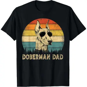 Vintage Doberman Dad Dog Lovers Father's Day Tee T-Shirt Pure Cotton Graphic Tees Menswear Top: Gifts for Men & Women