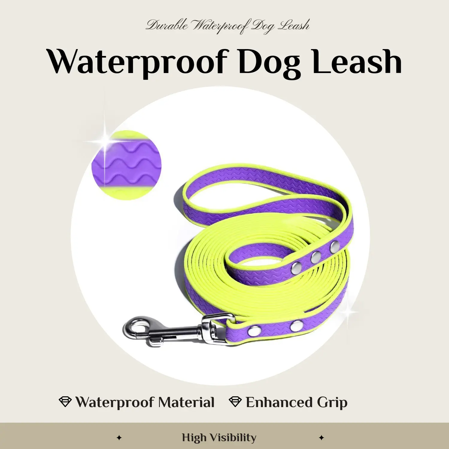 Waterproof Wavy Texture Dog Leash - 2-Tone Non-Slip Pet Walking Lead for Small, Medium, Large Dogs