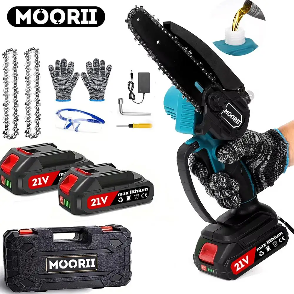 6-Inch Mini Cordless Chain Saw, 21V Battery Powered Handheld Electric Chain Saw with Automatic Lubrication System, Portable Electric Saw for Tree Trim