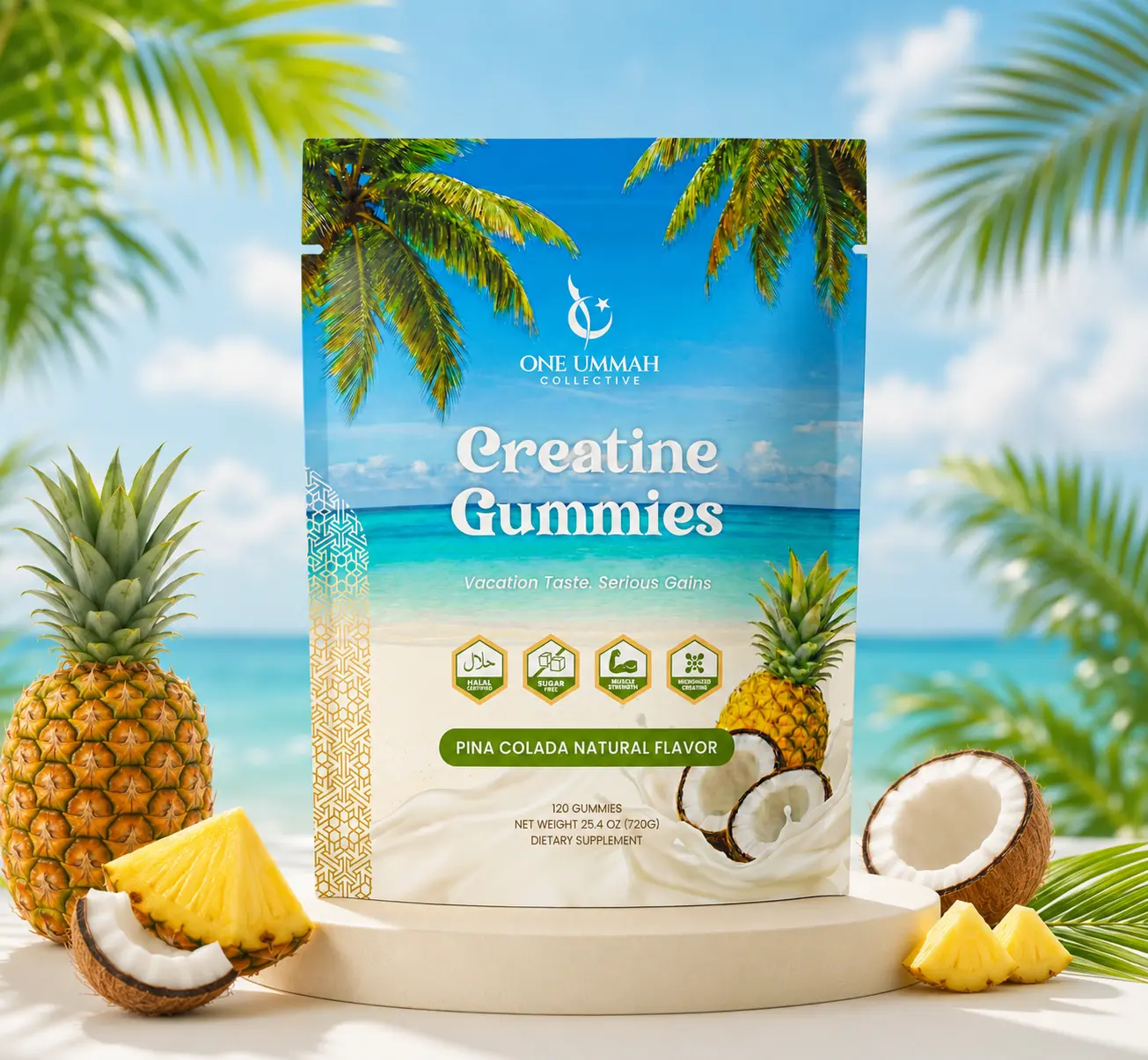 Halal Certified Micronized Creatine Monohydrate Gummies - 120 Chewable Fitness Supplements for Adults, Gummies Vitamins Supplements by 1 Ummah Collective
