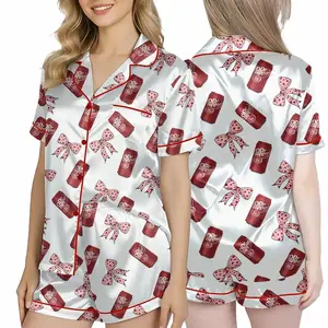 Dr Pepper Satin Silk Pajamas Set - Soft Short Sleeve Nightwear Loungewear Homewear Ideal Gift For Mom & Her A