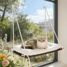 Solid Wood Cat Window Perch with Machine Washable Cusion,Strong Suction Cup, Cat Window Perch for Cats and Small Dog
