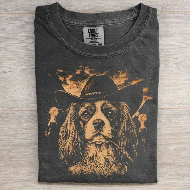 Funny Cavalier King Charles Spaniel Western T-shirt, Vintage 90s Dog Meme Graphic Tee, Animal Lover Shirt, Unisex Casual Streetwear, Gift for Men and Women