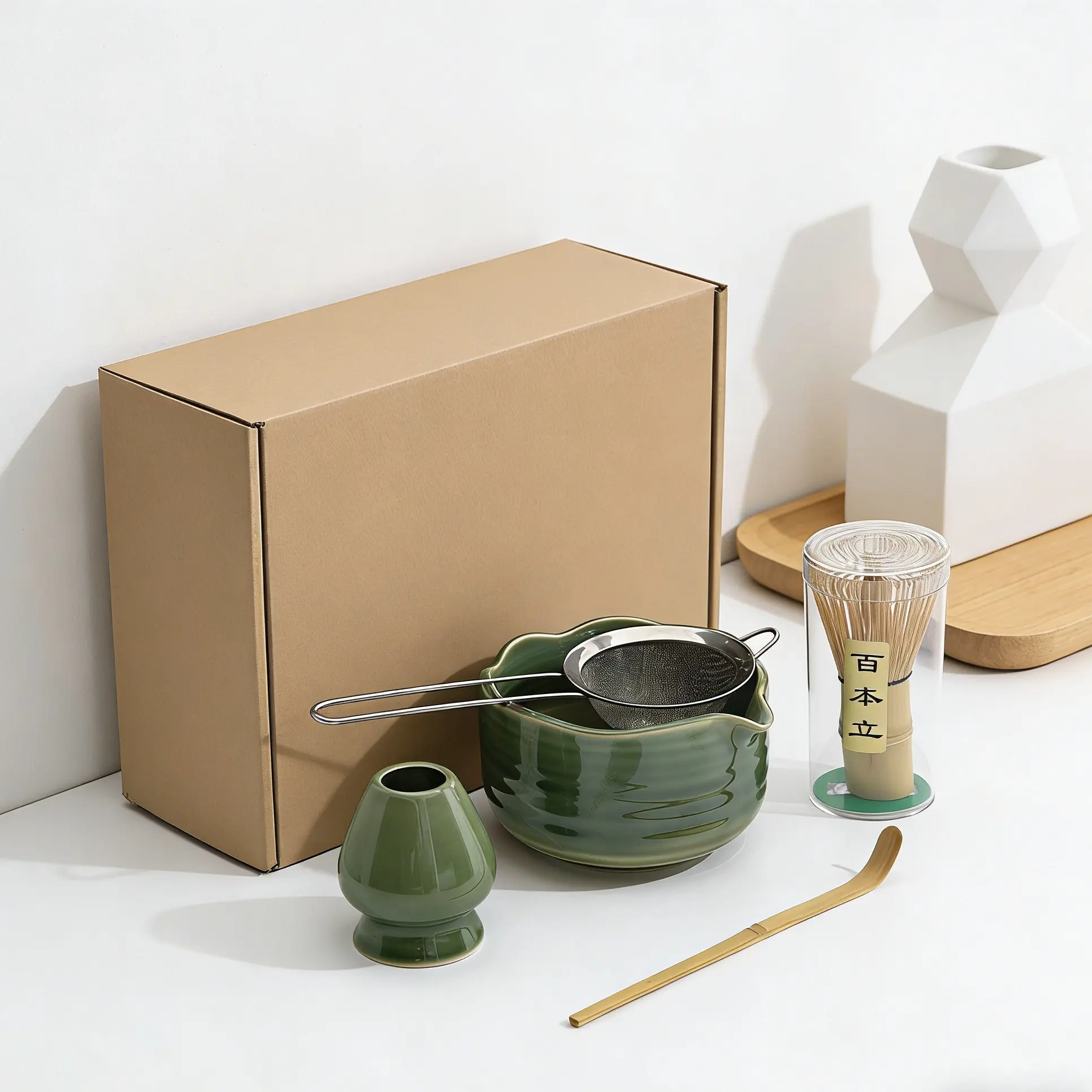 Japanese Matcha Tea Set, Ceramic Bowl, Whisk, Holder, Scoop & Strainer, Complete Matcha Prep Kit, Tea Making Tools, Tea Accessories, Ideal for Brewing