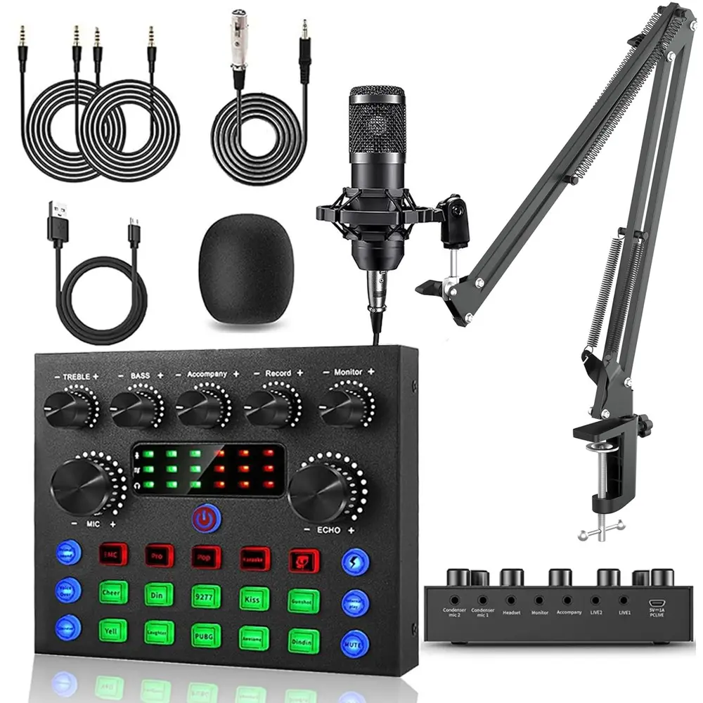 Professional Podcast Recording Audio Interface Kit Bm-800, Microphone Set, Dj Sound Control, Digital Audio Mixer with Voice Converter, Bluetooth-compatible Connection, Live Streaming Equipment, Audio Mixer Package, Podcast Studio Equipment