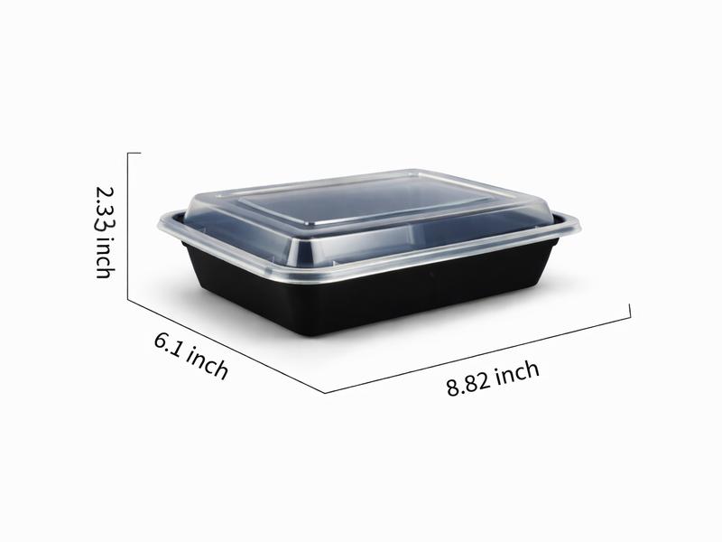 32oz One Time Use Plastic Black BPA Free Food Prep Containers, Nuts Container, Bento Box, Fast Food Take Out Box, BBQ Box, Portable, Stackable, Extra Thick, Microwavable, Freezer Safe, Disposable, Leak proof, Dish Washer Safe