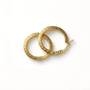 Classic Greek Key Gold Hoops