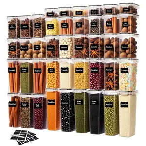 7/15/24-piece set Stackable Airtight Pantry Storage Containers, Leakproof Plastic Food Containers for Flour, Sugar & Cereal