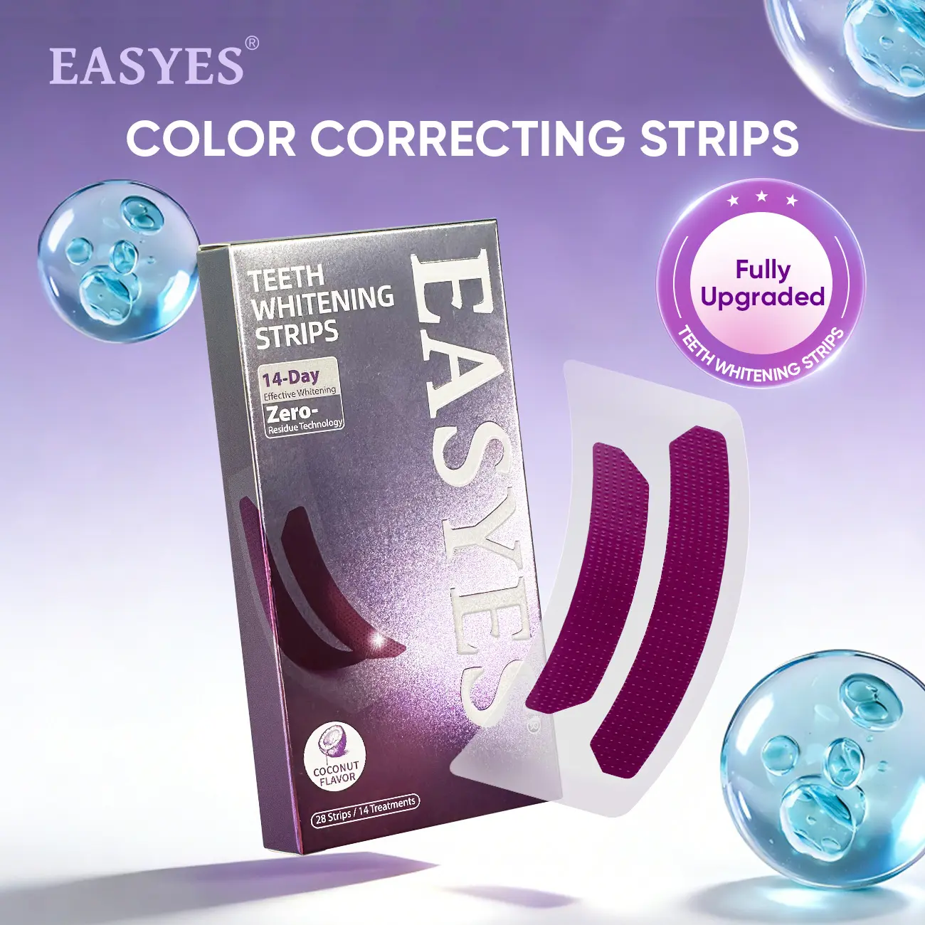 【Easyes】Teeth Whitening Strips 28 strips (14 sessions) - 7 Days Whitening Gentle & Residue-Free with 6D Full Fit Non-Slip Dry Strip Technology for Sensitive Teeth 6% Hydrogen Peroxide, Natural Coconut Flavor -SW-2