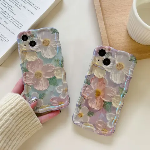 Durable TPU Oil Painting Flowers Casing - Protective Mobile Accessory Cover for iPhone 18,17,16,15,13,12