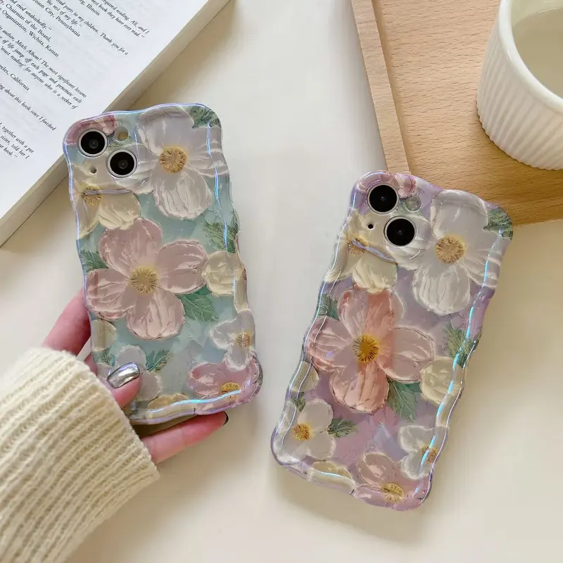 Durable TPU Oil Painting Flowers Casing - Protective Mobile Accessory Cover for iPhone 18,17,16,15,13,12