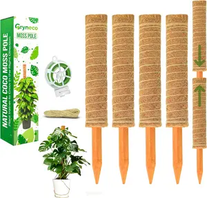 Moss Pole for Plants Monstera  51.1” Stackable Plant Poles for Potted Plants Indoor and Outdoor (4 Pcs) – 16.9” Long Natural Coir Moss Sticks with Garden Twist Ties and Jute Rope