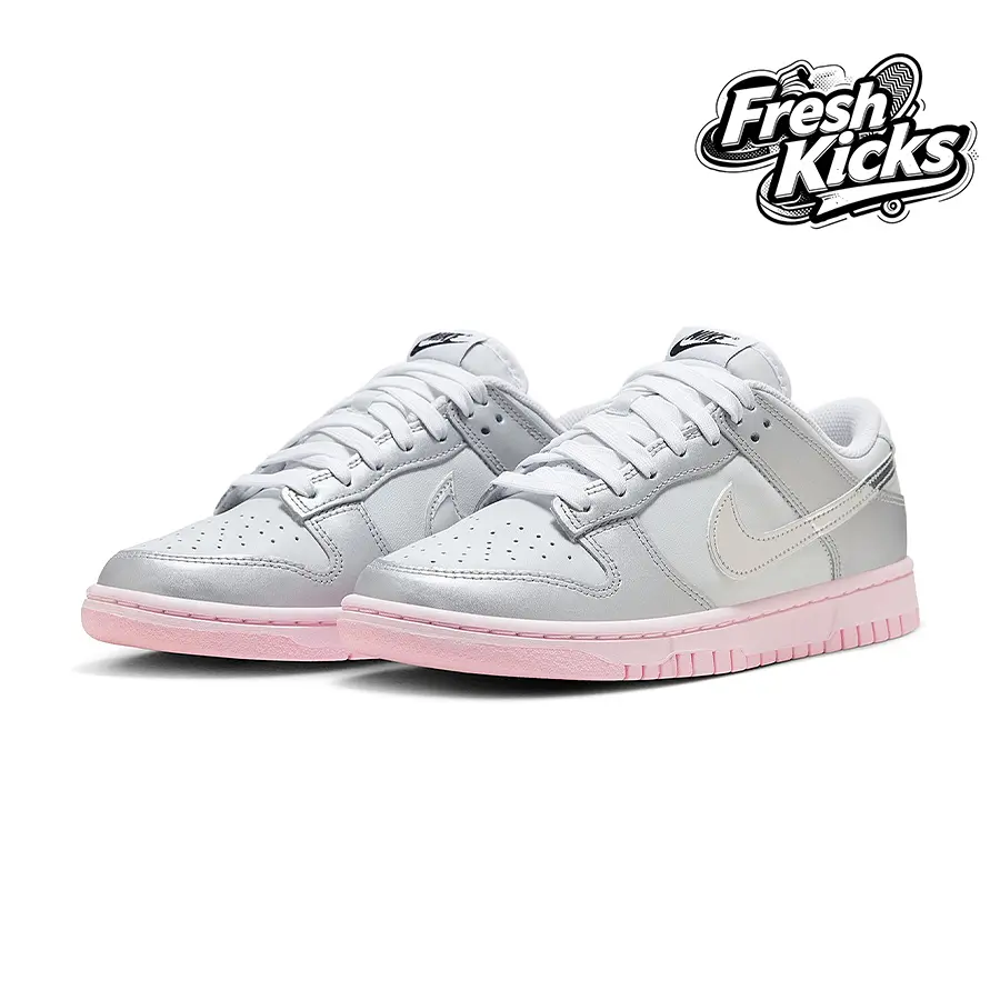 Nike Dunk Low LXMetallic Silver Pink Foam (Women's)– Women's Lifestyle Sneakers – shoes for woman -Vintagen - Running Shoes, Lightweight Shock-Absorbing Comfort, Breathable Everyday Fit, Gym Training to Street Casual Wear - back to school - HM3698 006