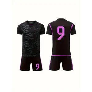 2pcs Boys Breathable Sports #9 Football Training Outfit, Casual Quick-drying Short Sleeve T-shirt&Shorts, Boys Clothing For Summer jersey fan Soccer Athletic Top