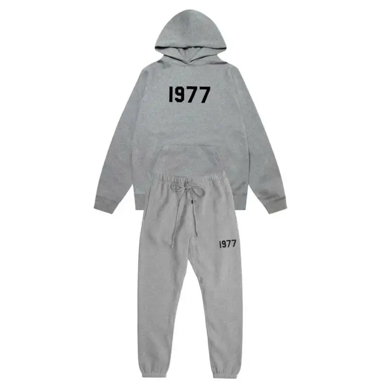 Unisex Grey 1977 Print Hoodie Sweatpants Set, Street Tracksuit, Streetwear Pants Suit, Outdoor Wear Daily Wear, Winter Apparel, Gift For Him Her