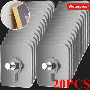 20 pieces of wall-mounted hooks, Self adhesive hooks - easy to install, strong adhesive, no need for drilling, waterproof plastic hooks, suitable for paintings, photo frames, clocks and watches in the kitchen and bathroom, multi-functional hooks