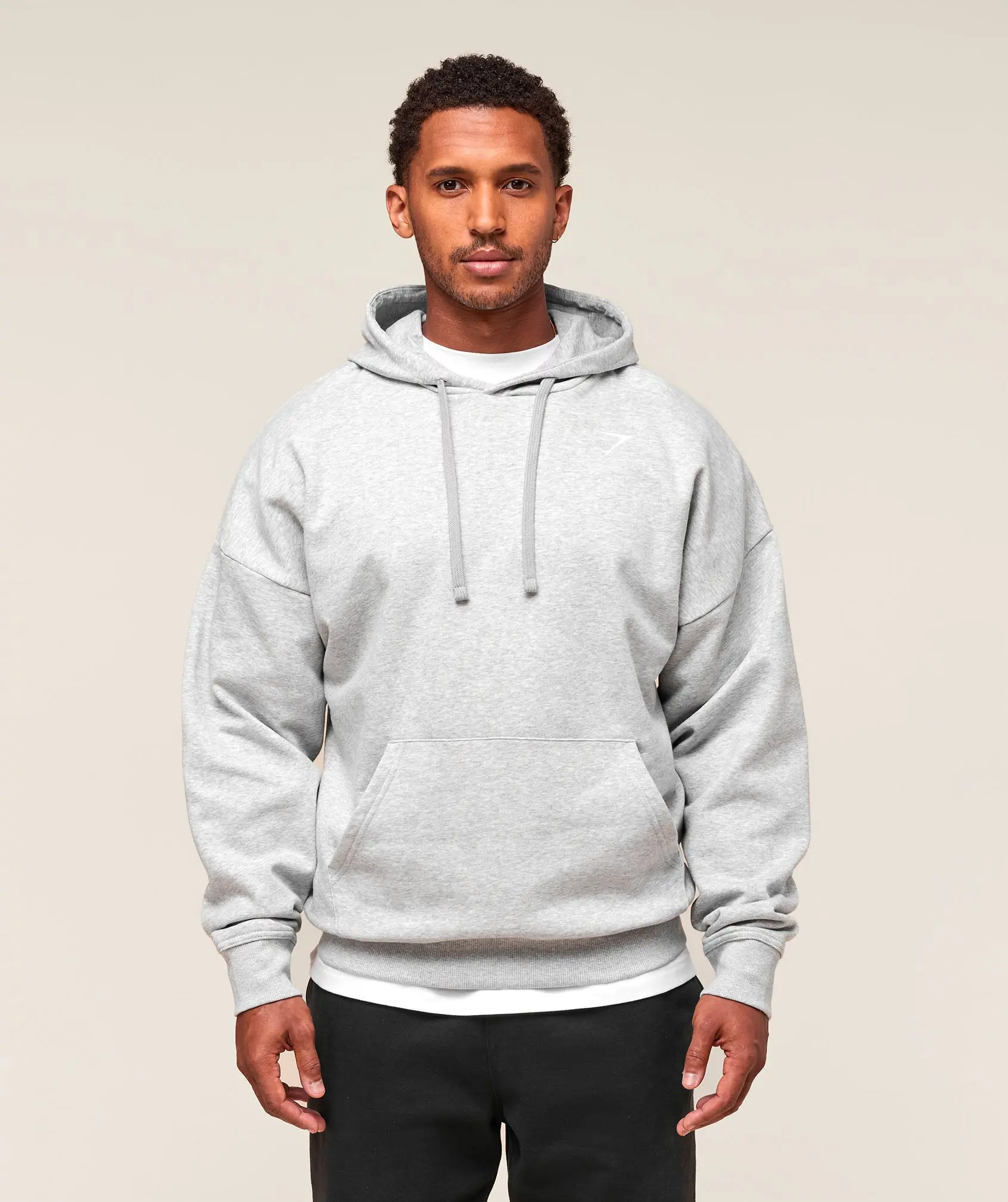 Gymshark Crest Oversized Hoodie – Light Grey Marl Gym Hoodie, Relaxed Fit Training & Everyday Wear