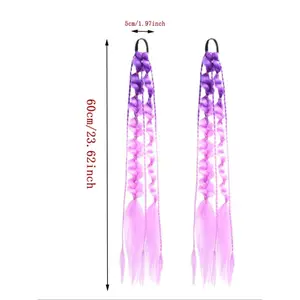 Girls' Rainbow Gradient Twist Long Hairband with Ponytail, Two-Tone Bubble Lantern Braid, Suitable for Cosplay and Music Festivals