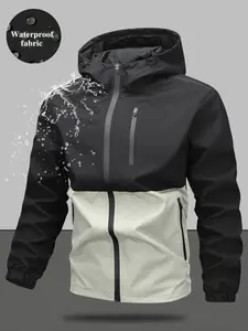Men's Regular Fit Zip-Up Hooded Jacket, Casual Long Sleeve Windbreaker for Spring & Fall, Fashion Men's Outerwear for Daily Wear, Windproof Casual Jacket