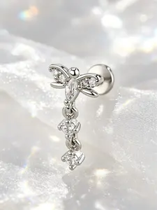 Oufer 16G Dragonfly Clear CZ Dangle Top Cartilage Ear Falt Back Piercing Stud 316L Stainless Steel Helix Pierced Ring Lip Piercing Bar Length 8mm