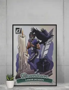 Donruss Lamar Jackson 2025 Downtown Card 12x17 Poster Baltimore Ravens